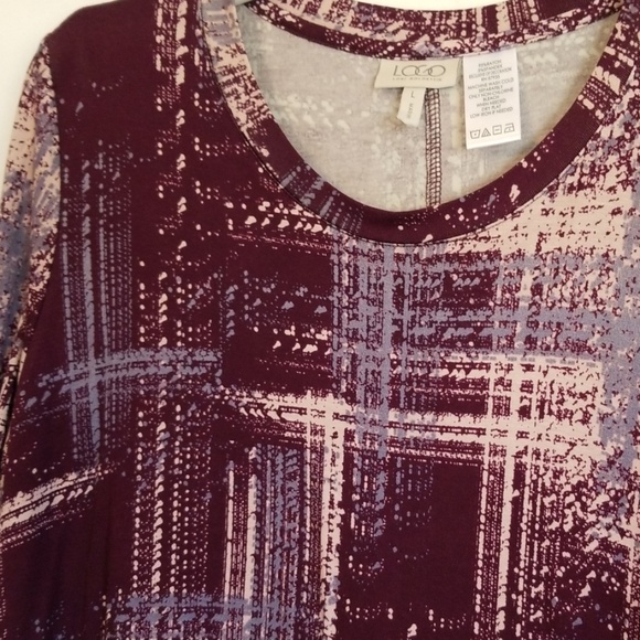 LOGO Lori Goldstein Purple Print Lace Blouse.Large - Picture 2 of 5